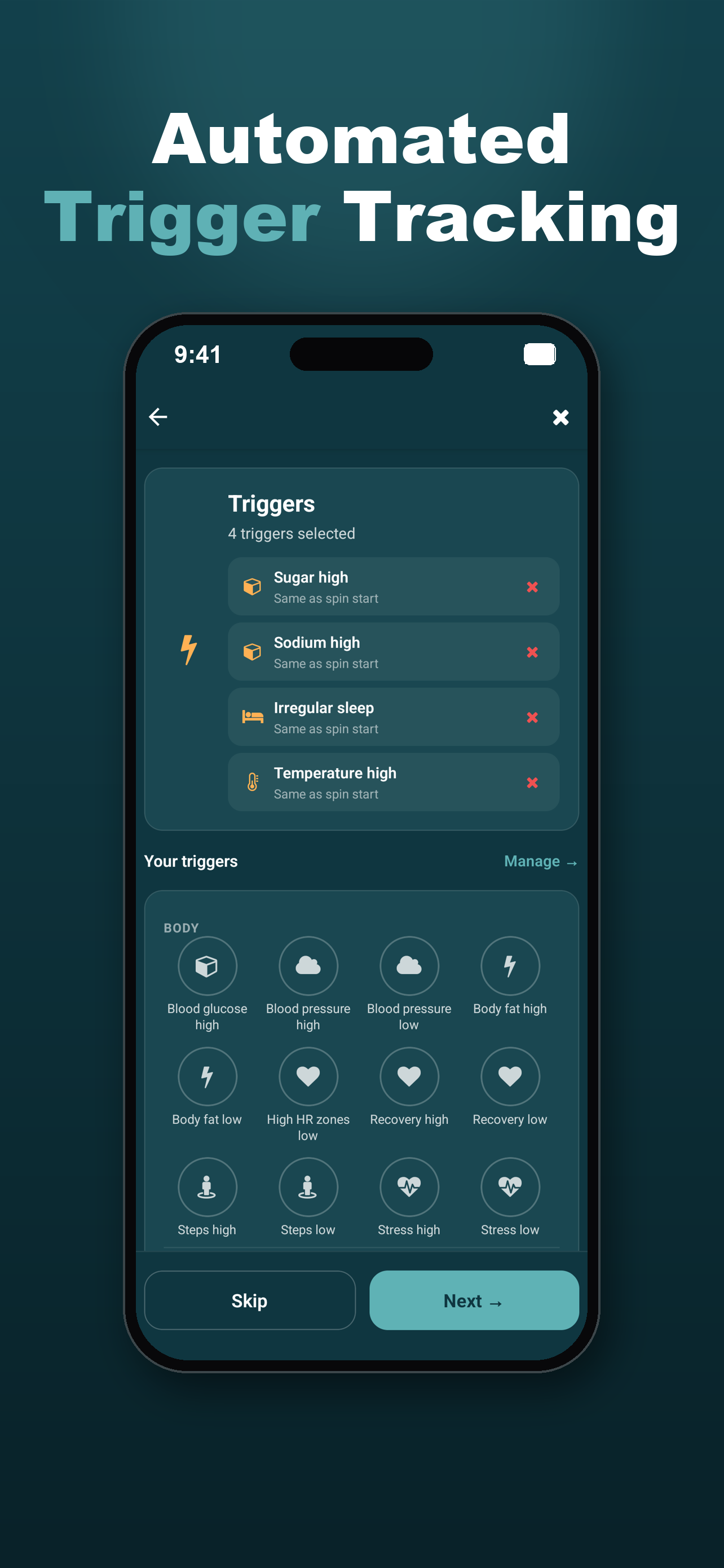 Automated trigger tracking: pressure drops, sodium, position changes