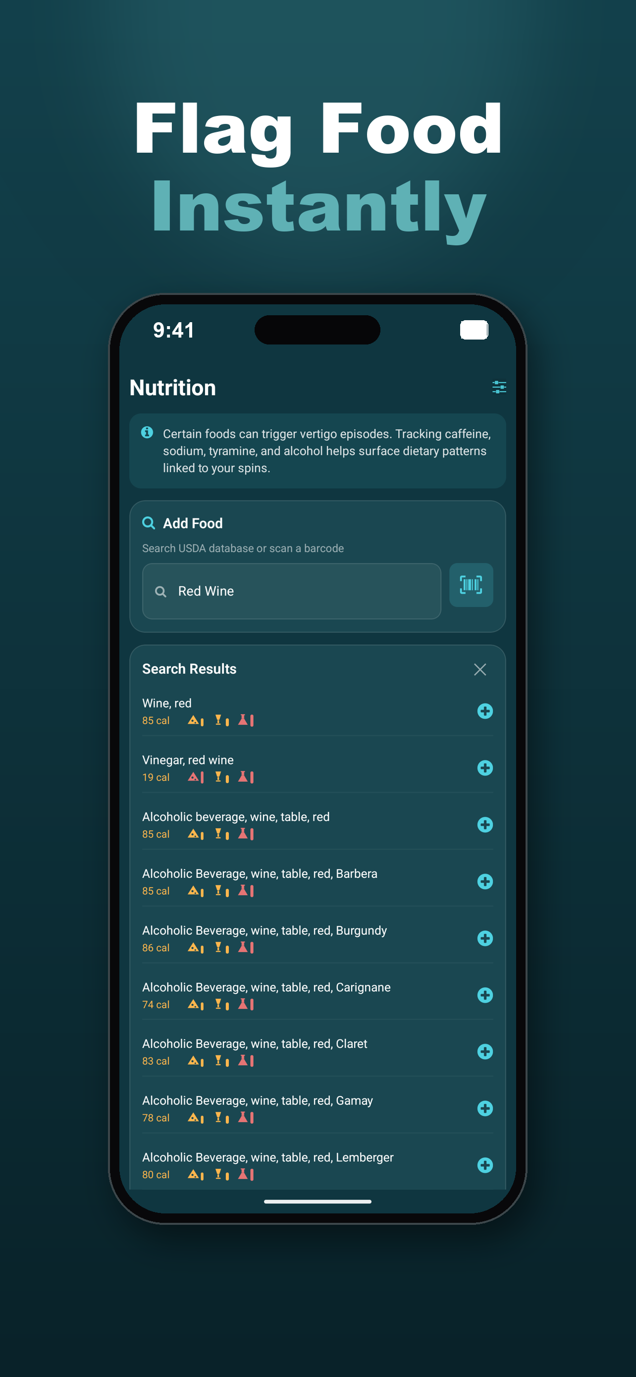 Sodium, caffeine and alcohol tracking with the nutrition log